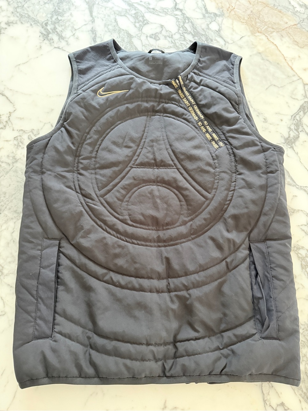 Nike Women’s Dark Gray Quilted Sleeveless Vest with Gold Swoosh